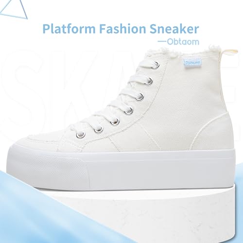 Obtaom High Top Platform Sneakers Women Mid Calf Play Canvas Shoes Washed Platform Skate Skateboard Shoe Casual Canvas Fashion Sneakers2