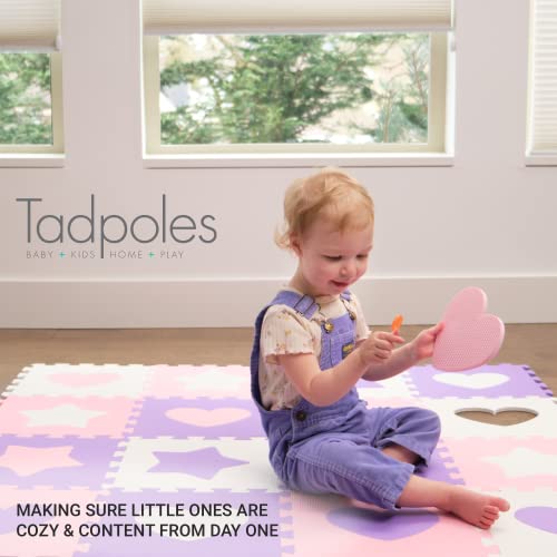 Tadpoles Foam Playmats For Kids, 16 Interlocking Foam Tiles, Total Floor Coverage 50” X 50” (16 Sq Ft), For Ages 3 And Up, Colors: Pink/Purple, Pattern: Hearts And Stars #TOP5