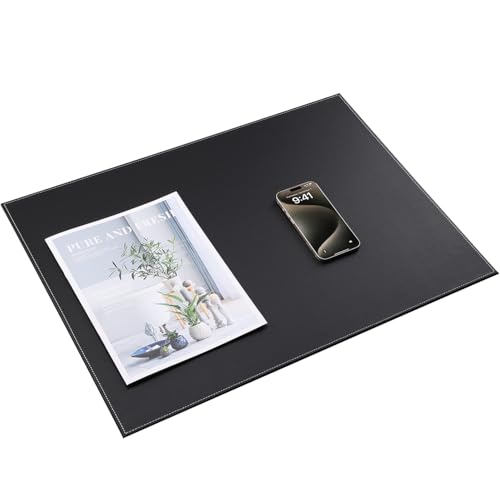 KINGFOM Desk Pad & Mat 24" x 18" Protector Large Mouse Pad PU Leather for Desktops and Laptops (Black)