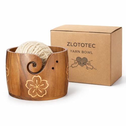 ZLOTOTEC Garnschale extra groß Kiefernholz einzigartiges Design Häkelschale für Garnhalter Stricken Häkeln Makramee Bastelzubehör Geschenk für Strickliebhaber(17.78 x 12.7cm 5x7in)