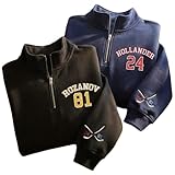 Embroidered Team Hollanov Quater Zip Sweatshirt, Hockey Romance Heated Fan Gift Multicolor