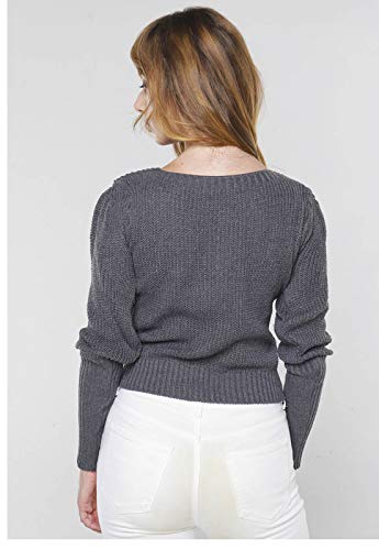 Suéter de Tricot Mangas Bufantes Gola Canoa Sob Cinza Chumbo (G)