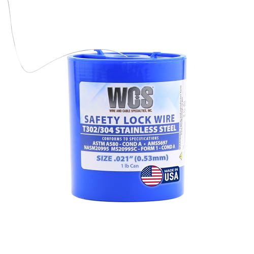 WCS .021 Stainless Steel Safety Lock Wire, T302/304, NASM20995C MS20995C, ASTM A580 Condition A, AMS569, Mechanics Wire for Aircraft, Automotive, &amp; Industrial Use, 1lb Dispenser Can, Approx 840 ft