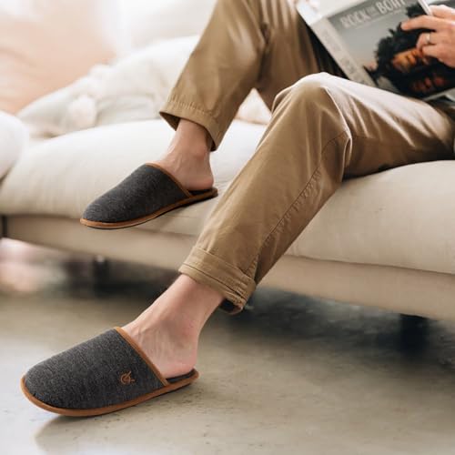 VeraCosy Men's Knitted Scottish Slippers with Soft Memory Foam Non Slip Indoor Rubber Sole2