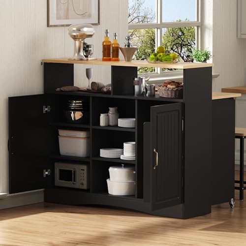 Yihomfy Îlot Central Cuisine, Desserte de Cuisine à roulettes, Coin Repas Extensible Îlot de Cuisine avec chaises,ilot Central avec Plan de Travail...