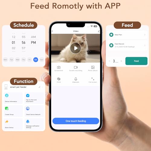 Automatic Dog & Cat Feeder,APP Controlled with Freshness Preservation, 4L Timed Cat Feeder with Timer Programmable, HD Camera for Voice and Video Recording (Black - Image 6