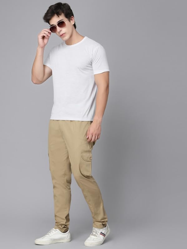 Image of SAPPER Regular Fit Cotton Cargo Pants for Men| Utility Pockets with Zippers| Elasticated Waistband with Belt Loops & Internal Drawcords| Also Available in Plus Sizes | L to 5XL