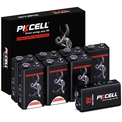 PKCELL 9V Carbon Zinc Battery for Smoke Detectors (8 Pack)