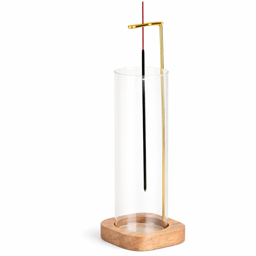 Aspect Incense Holder, Wooden Incense Holder With Removable Glass Ash Catcher And 12 Incense Sticks, Longer Burn Time, Upside Down incense Burner For Yoga, Meditation, Spa & Home Relaxation (Round)