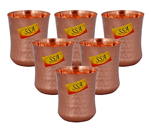 Set de 6 vasos de cobre puro 300 ml diseño vintage