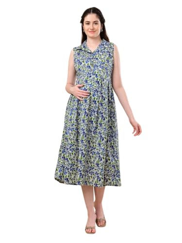 Image of The Mom Store Maternity and Nursing Sleeveless Dress for Women | Casual Dress | Pre and Post Pregnancy Wear | Printed Stylish Dress for New Mom | Trendy Dresses for Women's