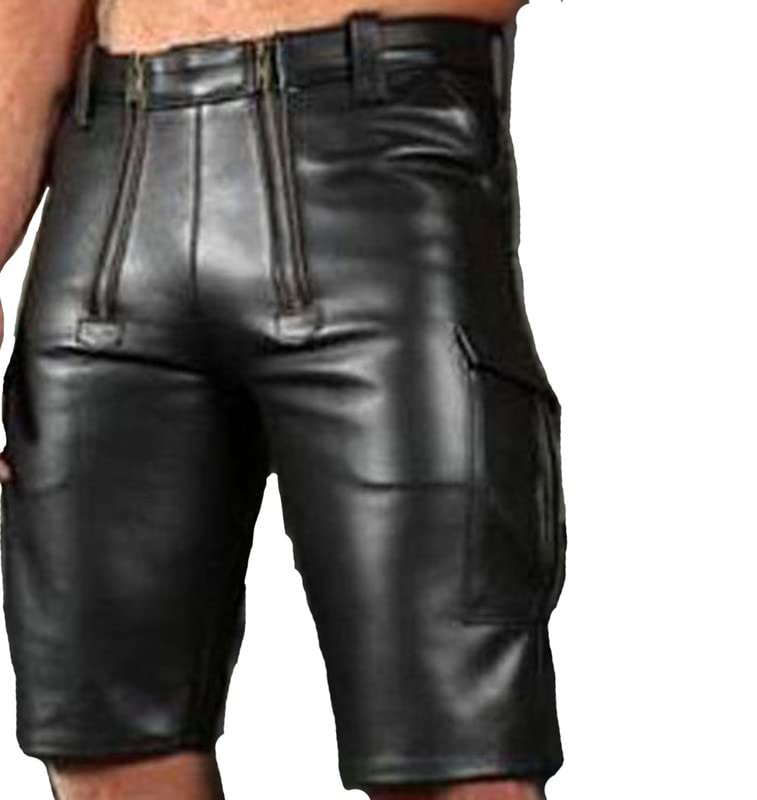 Leather Kingdom Mens Shorts Lambskin Leather Black Color Durable Sports Gym Workout Running Walking Shorts lksp-08