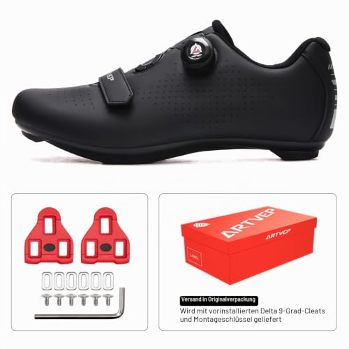 Foto von ARTVEP Fahrradschuhe Herren Damen Rennradschuhe MTB Radschuhe Kompatibel mit Look SPD SPD-SL Delta Lock Pedal Reitschuhe Peloton Schuhen Alles Schwarz Size EU 41