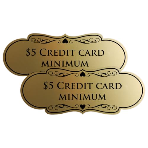 Signs ByLITA Designer $5 Credit Card Minimum Sign (Brushed Gold) - Medium 2 Pack