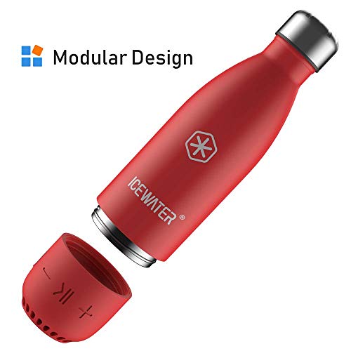 ICEWATER 3-in-1 Smart Stainless Steel Water Bottle(Glows to Remind You to Stay Hydrated)+Bluetooth Speaker,17 OZ,Stay Hydrated ,Enjoy Music(Red-Red)