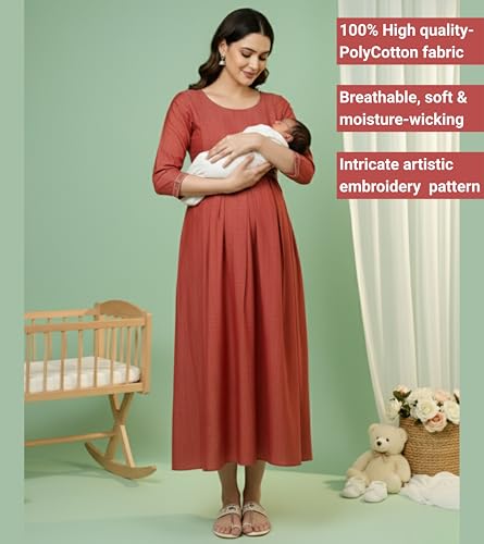 Image of DUMMY SHAPE Pregnancy Dresses for Women Cotton | Floral Anarkali Flare Kurta with Dual Nursing Zippers | Pregnancy & Breastfeeding | Feeding Kurtis | Baby Shower | Gifts for Pregnant Woman