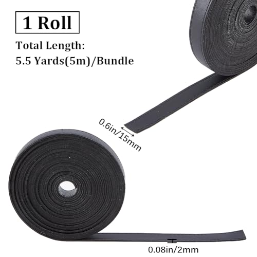 GORGECRAFT 5M x 15mm Black Imitation Leather Cord, 2mm Thick, Double-Sided, Flat, for DIY Crafts Handle Wrap, Belt - Image 2