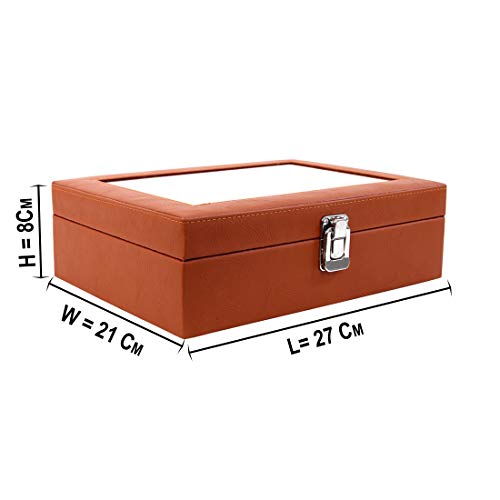 Image of Leather World Pu Watch Box 8 Slot for Watches Organizer Storage Boxes Case for Men Women - Tan