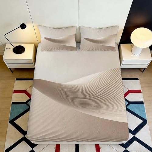 Drap housse 90x200 dune de sable désert 3D en microfibre pour lit une place
