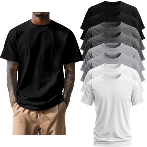 Ficerd 8 Pack Men's Big and Tall Shirts Short Sleeve Cotton Tee