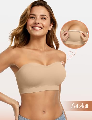 Push Up Strapless Bras for Women Supportive Bandeau Bra Non Slip Wireless No Underwire Padded Tube Bra2