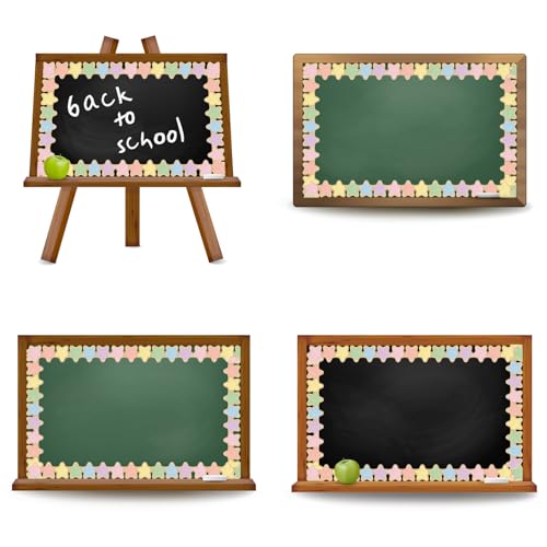 Image of Whaline 32.8ft Star Bulletin Board Border Pastel Color Star Die-Cut Rolled Border Trim with Gold Edge for Back to School Classroom Chalkboard Wall Decoration