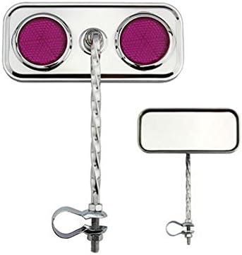 Lowrider Rectangular Square Twist Bicycle Bike Mirror Chrome with Purple Reflector Bike Part, Bicycle Part, Bike Accessory, Bicycle Accessory