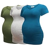 Bearsland Womens 3 Packs V Neck Nursing Tops Maternity Breastfeeding Tee Shirts,Vividblue+Gray+ArmyGreen,M