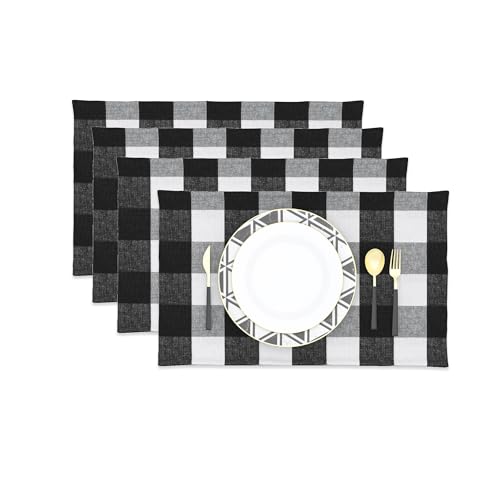 Black & White 2 Side Cotton Buffalo Check Placemats Set of 4 Heat Resistant Dining Table Place Mats for Kitchen Table, 12 x 18 inches