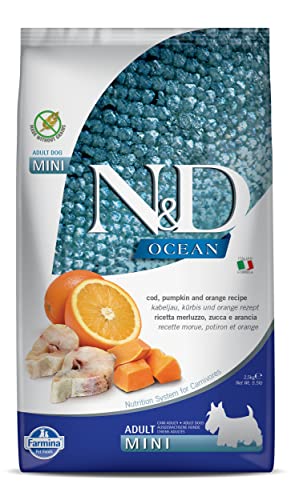 Image of Farmina N&D Ocean Adult Mini Dog Food | 2.5kg | Codfish & Orange | Supports Overall Health |Complete Food for Adult Dogs | No Artificial Preservatives