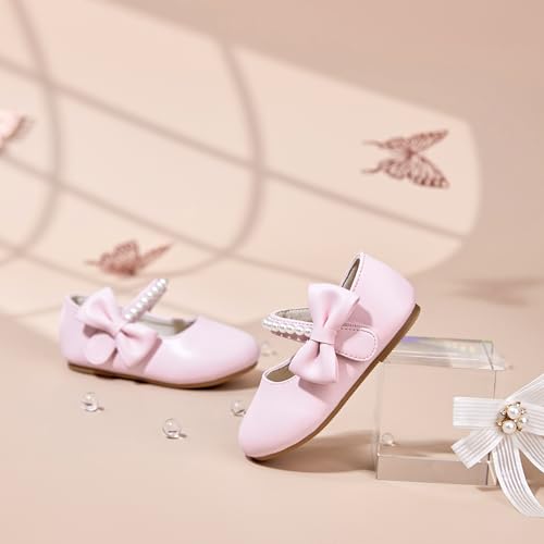 Image of PHIRAMIN Toddler Flower Girl Glitter Dress Shoes Little Girl Ballet Flats Bow Wedding Party