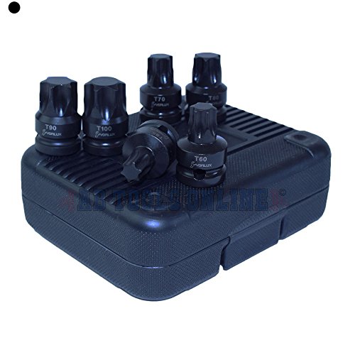 Impact 1/2" Drive Shallow Stubby Torx Star Male Bit Sockets T55 - T100 6Pc Set #TOP4