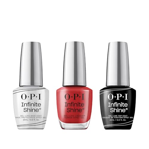OPI Infinite Shine Set (3 x 15 ml): Base Coat + Big Apple Red + Gel-ähnlicher Top Coat – mit vorgehärteter Gel-Technologie & OPI extra breitem Pro-Wide Pinsel
