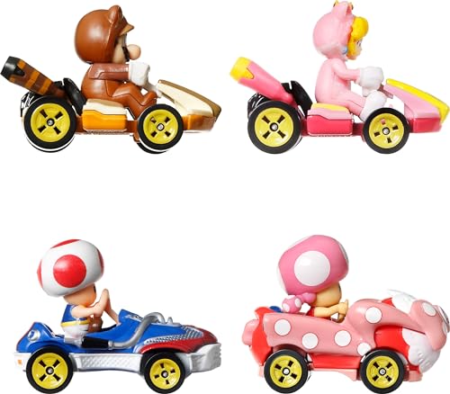 image for Hot Wheels Mario Kart 4-Pack, Collectible Set of 4 Toy Vehicles with T