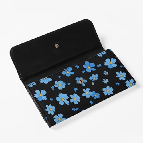 Image of AFPANQZ Womens Leather Wallets Blue Flower Large Capacity Card Holder Zipper Travel Purse, Phone Holder Coin Zip Pocket Multi Cards
