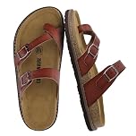 CUSHIONAIRE Pluto Cork Footbed Summer Sandals for Women Comfortable Slides with Adjustable Buckles, Toe Loop & Stitched Design – Stylish Slip On Women Footwear, Whiskey, 7 UK Wide