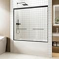 Sliding Shower Door, 56-60 in. W x 57 in. H Framed Double Sliding Glass Door for Bathtub, 1/4 inch Clear Tempered Glass Shower Door, Matte Black Aluminum