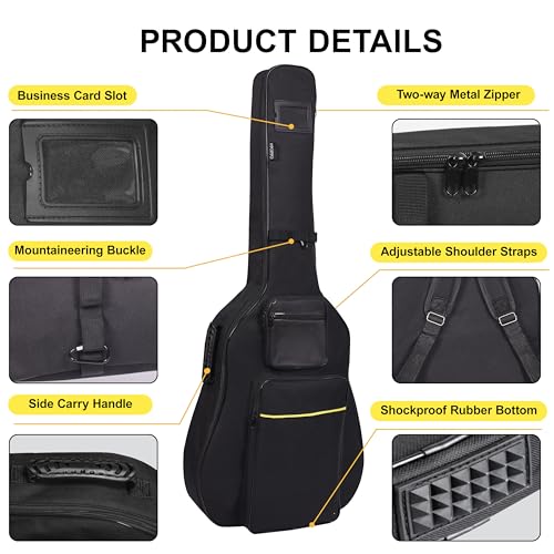 Image of 40 /41 /42 inch Acoustic Guitar Bag,Oxford Fabric with 0.35 inch Thick Padding | Water Resistant Gig Bag | 3 Pockets | Side Handle & Back Hanger Loop | Adjustable Dual Shoulder Straps for Travel Daily Use