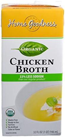 Home Goodness Organic Chicken Broth, Gluten Free, Low Sodium, 32 Ounce (Pack of 12)