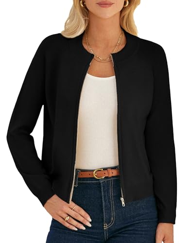 GRACE KARIN Womens Black Zip Up Cardigan Sweaters Lightweight Cardigans for Women Light Jackets Fashion Spring Clothes M