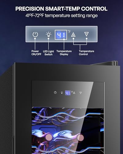 Image of Icyglee 12 Bottle Compressor Wine Cooler Refrigerator, Freestanding Wine Cellar with Glass Door & Safety Lock, Wine Fridge with 41F-64F Digital Temperature Control for Red, White, Champagne, Black