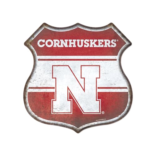 Rico Industries NCAA Nebraska Cornhuskers Rustic 11.5" Home Decor Metal Route Sign