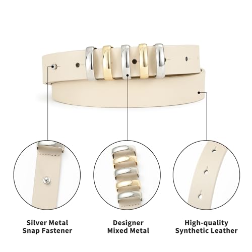 White Belt for Women Metal Ring Buckle Strap for Dresses Casual & Formal Wear Streetwear Styles4