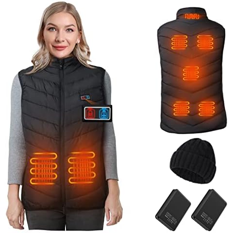 Heated vest for women with 2pack 10000mAh Power Bank, 8 Heating Zones and 3 Heating Levels Heating, 2 Button Control Winter Water/Wind Resistant Lightweight rechargeable heated vest(M) Cover