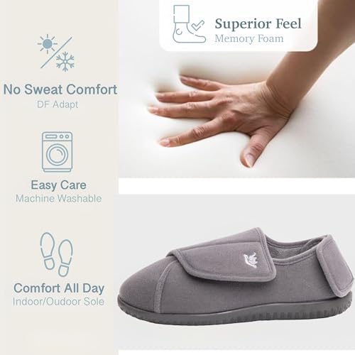 Image of Men's Memory Foam Diabetic Slippers with Adjustable Closure, Extra Wide Comfy Warm Plush Fleece Arthritis Edema Swollen Diabetic House Shoes Machine Washable with Anti Slip Sole