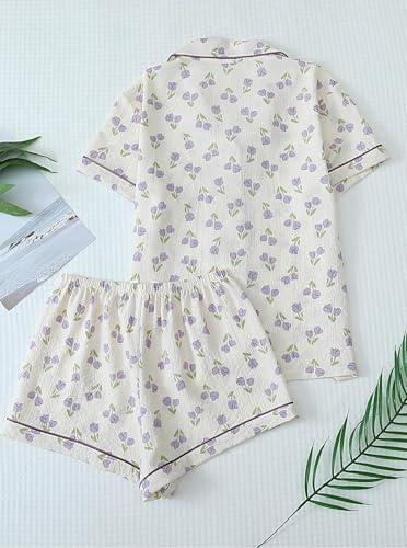 Image of Remidoo Women's Silk Satin Pajama Set Striped Button Up Pjs Short Sleeve Loungewear