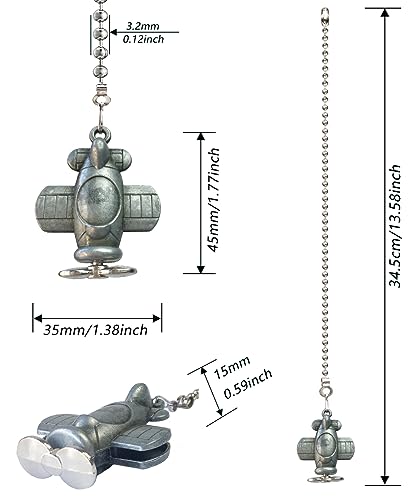 Image of 12-inch Airplane Charm Pull Chain - Decorative Extender for Ceiling Fan Lights with Ball Chain Connector(Grey)
