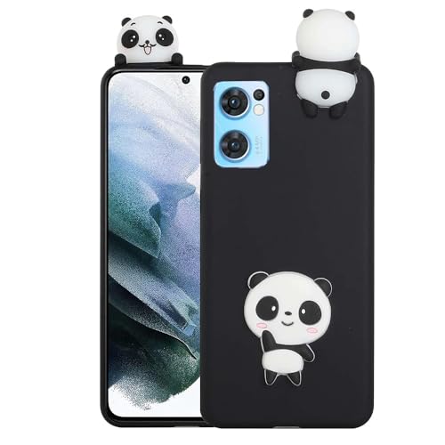 SEHEYA Panda Hülle für Oppo Find X5 Lite/Reno 7 5G Silikon Schwarz 3D Tiere Motiv Aesthetic TPU Bumper Handyhülle Stoßfest Cover