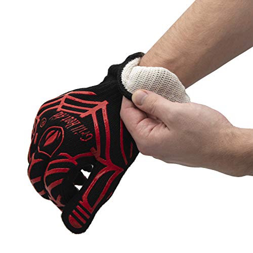 Image of GRILL HEAT AID BBQ Grill Gloves Heat Proof for Grilling - Fireproof 1472F Heat-Resistant Grill Mitts for Outdoor Barbecue and Smoker, Campfire, Fire Pit, Oven Glove with Fingers for Baking Pizza