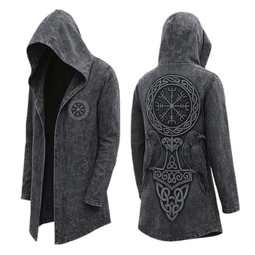 Cárdigan con capucha nórdico medieval chaqueta larga elegante para otoño abrigo